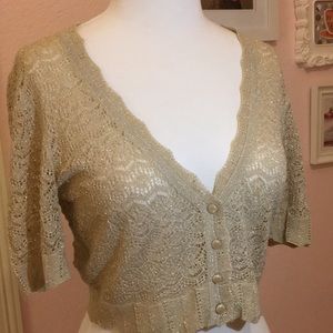 Express Metallic Gold Cropped Cardigan, sparkly!